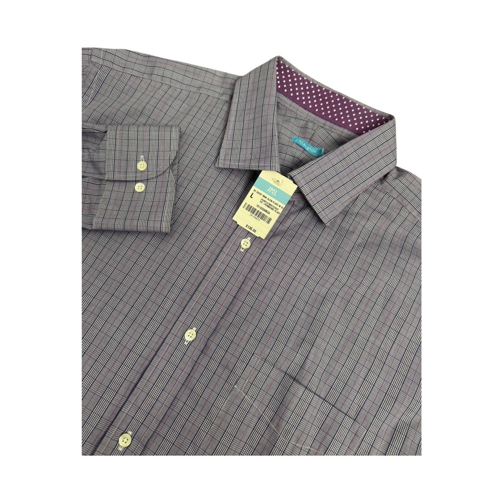 J. McLaughlin Mens Long Sleeve Button Down Dress Shirt Purple‎ Glenn Plaid L NEW